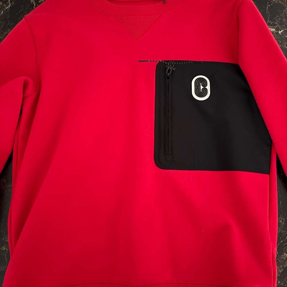 Coach Red Crewneck Sweater with Black Pocket